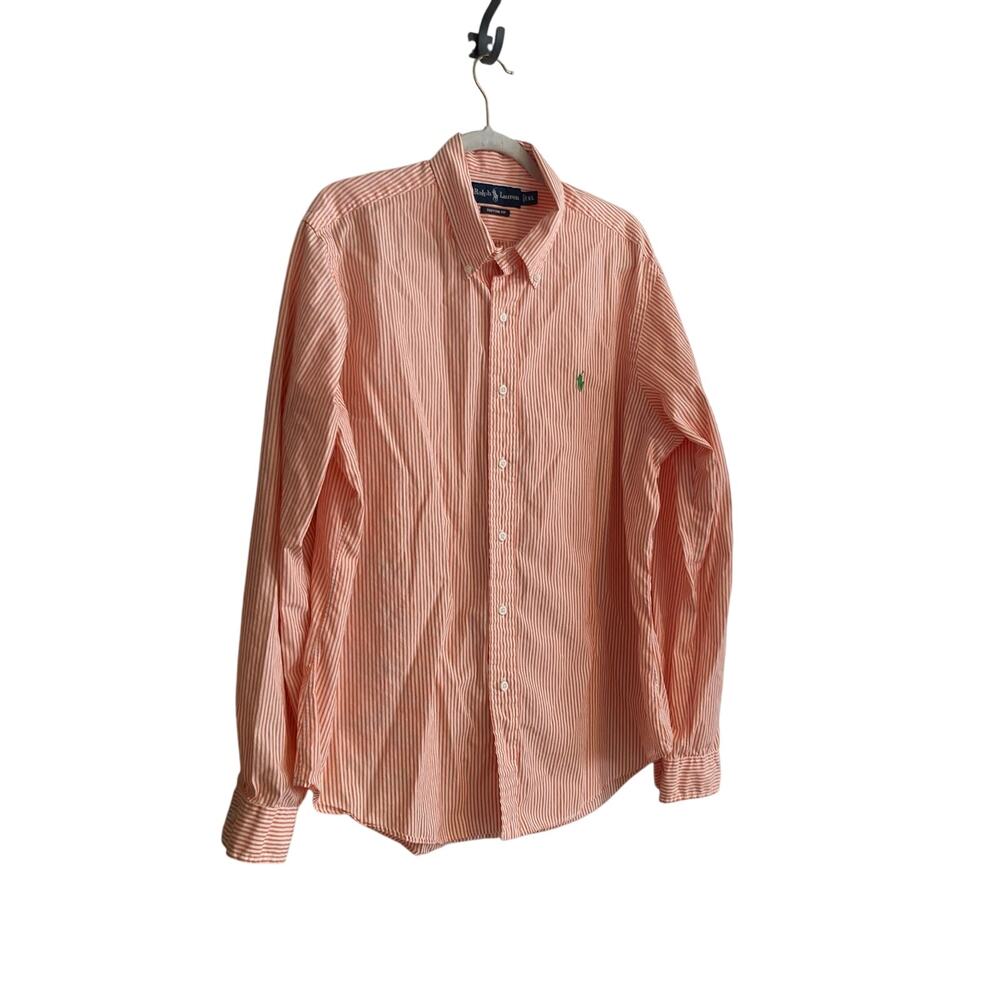 Vintage 90s Polo Ralph Lauren Orange White Stripe Custom Fit Dress Shirt Size XL - Picture 3 of 16